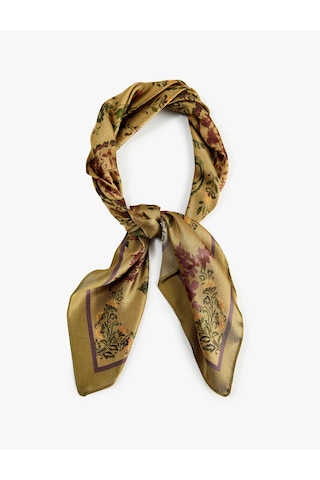 Koton Saten Kumaş Çiçekli Kare Fular Bandana Yeşil 7wak50080aa