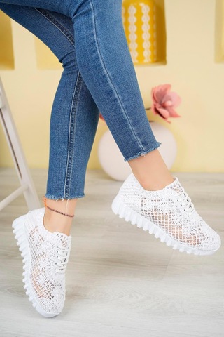 Aymood Örgü Desenli Sneakers C Beyaz Tekstil Beyaz