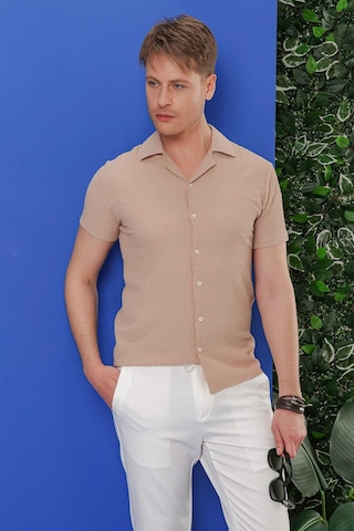 Efor G 1536 Slim Fit Bej Klasik Gömlek Bej