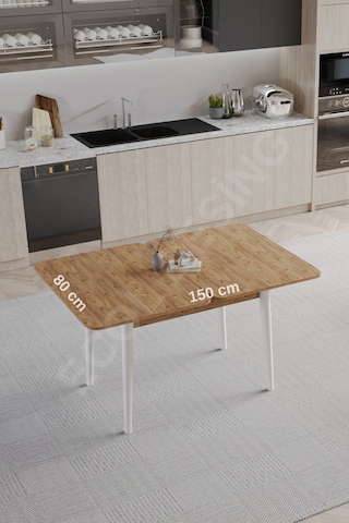 Faymend Tek, Açılır, Döner, Mutfak Masası Takımı, Yemek Masası, Kapalı Ölçü: 75x80 Cm - Açık Ölçü: 80x150 Cm Atlantikçam