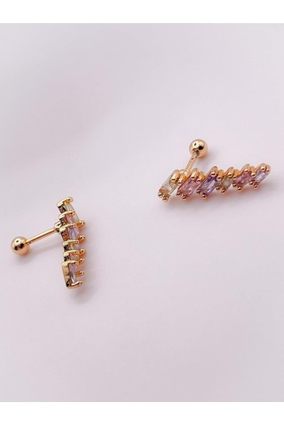 Lexroo Renkli Dörtgen 6 Taşlı Kıkırdak Helix Piercing 1adet Çok Renkli