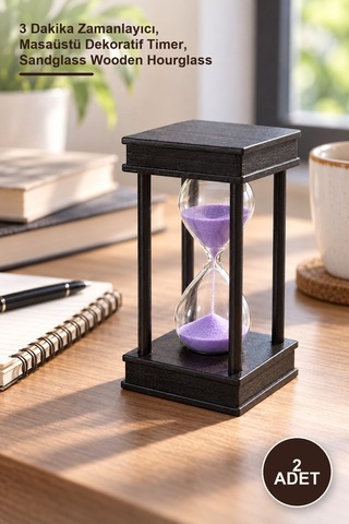2 Adet Ahşap Kum Saati 3 Dakika Zamanlayıcı, Masaüstü Dekoratif Timer, Sandglass Wooden Hourglass Diğer
