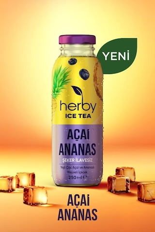 Herby Ice Tea Açai Ananas Soğuk Çay Şeker İlavesiz 24 x 250 ML