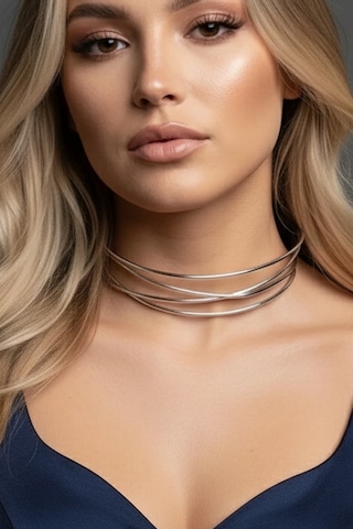 Caş Dekorasyon Gümüş Renk Metal Choker Kolye Gümüş