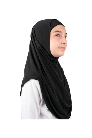 Pratik Hazır Geçmeli Boneli Çocuk Şal Siyah Siyah