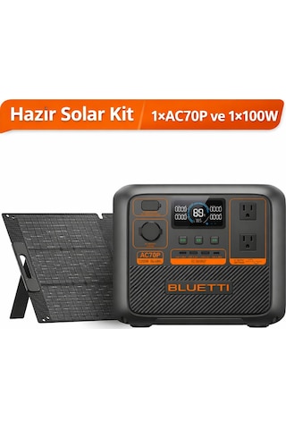 Bluetti Ac70p Hazır Solar Kit 864wh 1000w 1x100w Panel Bluetti Ac70p Hazır Solar Kit 864wh 1000w 1x100w Panel