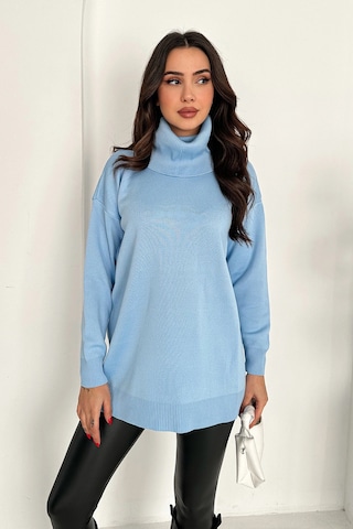 Asprin Fashion Degaje Yaka Triko Bluz Mavi + Hediye Kolye Mavi