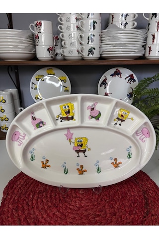 7 Parça Sünger Bob Model Çocuk Bebek Yemek Takımı Beslenme Seti Çok Renkli