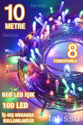 Alaska 10 Metre Rgb Led Peri Işıkları - 100 Led - 8 Fonksiyonlu İç/dış Mekan Renkli