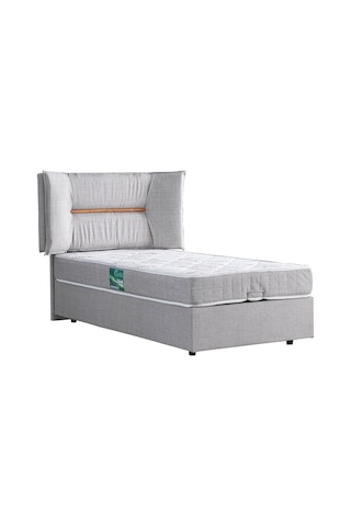Setaymobilya Baza, Lizbon Tek Kişilik Baza + Başlık + Comfort Yatak, Açık Gri