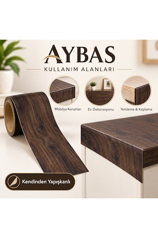 Aybas 10 Cm X 5 Metre Koyu Ceviz Ahşap Desenli Kumaş Yapışkan Bant Mobilya Kaplama Ve Tamir Şeridi 10 Cm X 5 Metre - Koyu Ceviz