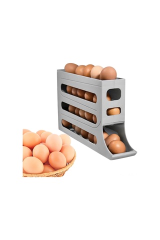 Gajeena Buzdolabı İçin 4 Katlı Yumurta Dispenseri - 30 Yumurta Kapasiteli, Kaymaz Tabanlı Gri