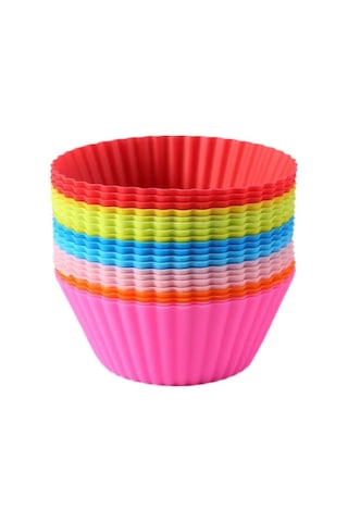18'li Silikon Yıkanabilir Tekrar Kullanıma Uygun Cupcake Muffin Tart Puding 7 Cm Lik Kalıp Çok Renkli