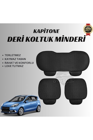 Renault Scenic 3 Uyumlu Deri Kapitone Koltuk Minderi Koruma Kılıfı 3 Lü Set