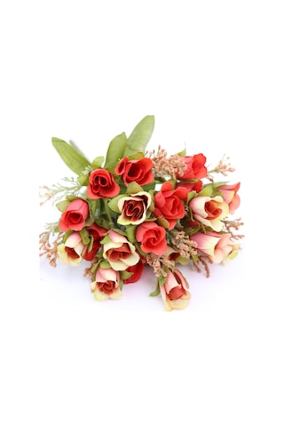 Geeksen 20 Adet Mini Yünlü Plastik Gül Buketi - Ev Dekorasyonu, Partiler, Nikahlar İçin Sürekli Taze, Bordo Renkli