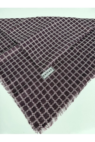 Eripek Desenli Flamalı Keten Eşarp- 06112 Mürdüm