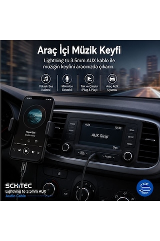 Schitec Lightning To 3.5mm Aux Dönüştürücü Kablo 1metre Siyah Hg/axl-11