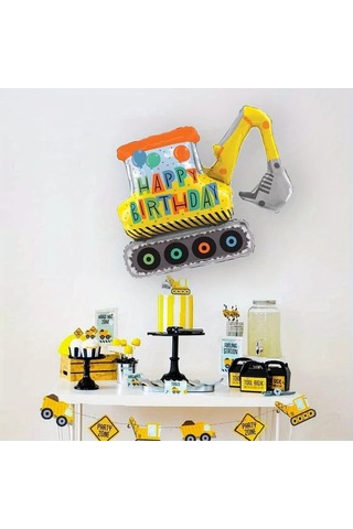 Willowhaven 1 Adet 39 İnç Yeni İnşaat Ekskavatörlü Mutlu Yıllar Folyon Balon Parti Dekorasyonu Multicolor Çok Renkli