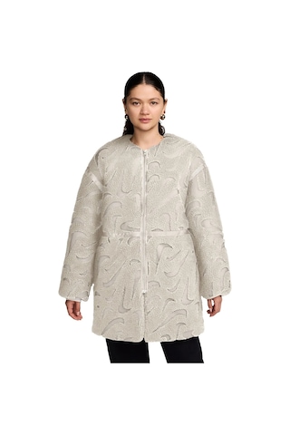 Nike Sportswear Cozy Long-haired All-over Swoosh Logo Lined Loose Full-zip Kadın Ceket-fv8025-104 Krem