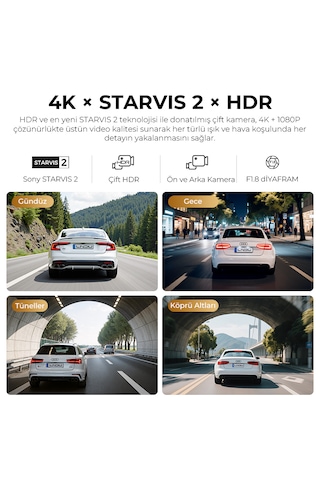 Lingdu Lndu V820 4k Araç Kamerası Sony Starvis 2 4k + Fhd Çift Sony Kamera Gps Opsiyonel 4g Uzaktan Izleme Adas 3 Ekran