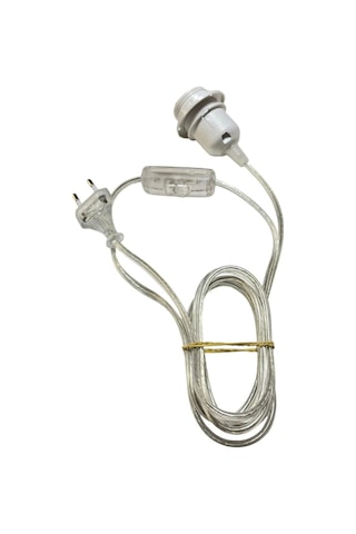 2 Metre Arapuarlı Aç Kapat Anahtar Fişli Abajur Duyu E27 2x0,50 Şeffaf Kablo - Beyaz Duy