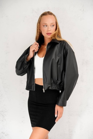 02lady Fashion Oversize Yeni Sezon Bomber Deri Ceket Siyah Siyah