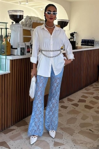 Munn Collection İçi Astarlı Dantel Pantolon 0081 Mavi