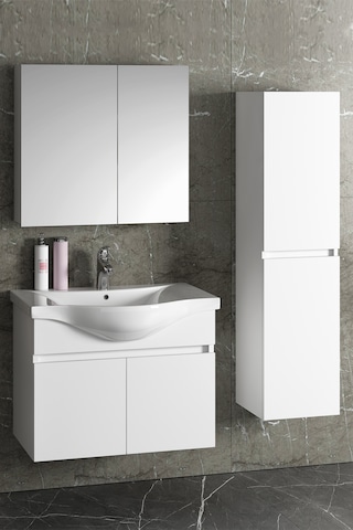 Yıldız 80+35 Cm Beyaz Mdf Lavabolu Asma Banyo Dolabı Takımı Beyaz