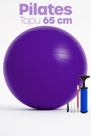 65 Cm Pilates Topu Ve Pompa Seti 155-170 Cm Boy İçin Uygun Dayanıklı Anti-slip Mor