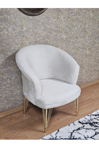 Zafir Tekli Teddy Gold Kaplama Telli Ayak Çay Seti Koltuk Tekli Berjer , Balkon, Salon, Ofis Krem