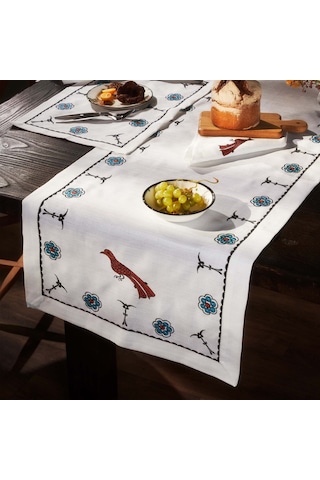 Karaca Home Paye Selçuklu Serisi Kuş Beyaz Nakışlı Amerikan Serv