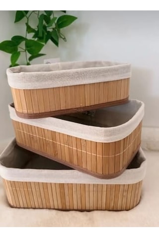 3&apos Lü Çok Amaçlı Bambu Organizer Seti, Çok Boyutlu Mutfak Banyo Ev Sepetleri, Büyük, Orta, Küçük Boy