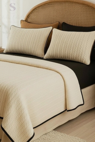 Siyah-krem Örgü Desen Çift Kişilik Nevresim Takımı Pike Tkm Çok Renkli