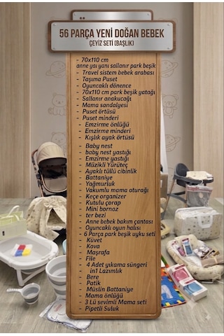 56 Parça Yeni Doğan Bebek Çeyiz Seti Full Set