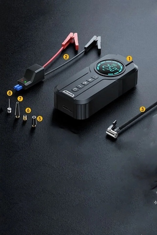 Volemi Vm-726 4'ü 1 Arada Taşınabilir Şarjlı Akü Takviye Cihazı Ve Lastik Şişirme Pompası 10000mah Powerba