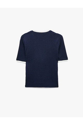 Koton Regular Fit Kısa Kollu Katmanlı Henley Yaka Düğmeli Triko Kazak Lacivert 7wak90467ht