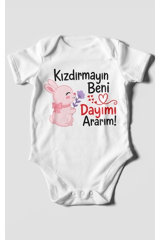 Morivokids Kızdırmayın Beni Dayımı Ararım Kısa Kollu Bebek Body %100 Pamuk Zbn165-kk Beyaz