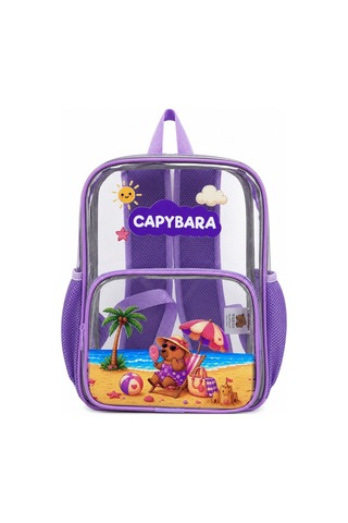 Capybara Lisanslı Şeffaf Çocuk Çantası - Hafif Ve Dayanıklı Şeffaf Sırt Lila