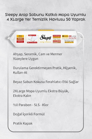 Sleepy Arap Sabun, Lilyum, Beyaz Sabun Ve 4 Xl 50'li Arap Sabun Mop Yüzey Temizlik Havlusu Hediye Rosie Tekli