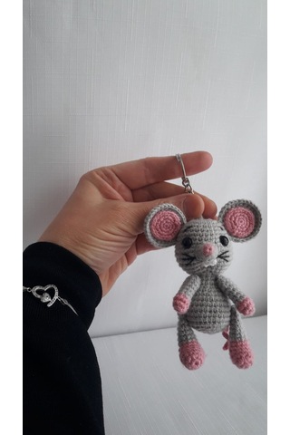 Amigurumi Gri Fare Anahtarlık