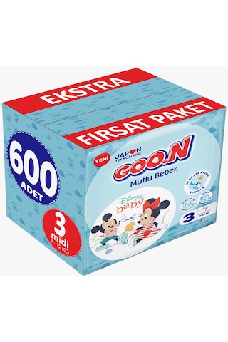 Goon Mutlu Bebek Bebek Bezi 3 Numara Midi Ekstra Fırsat Paketi 600 Adet