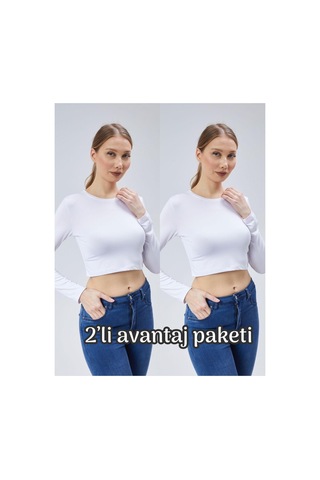 Virago 2'li Soft Touch Yuvarlak Yaka Crop Uzun Kol Bluz/body Beyaz - 687153485 Beyaz - 687153485 Beyaz