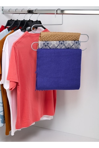 Edora Home 10'lu Dolap İçi 3 Katlı Gümüş Pantolon Askılık - Metal Paslanmaz Gümüş