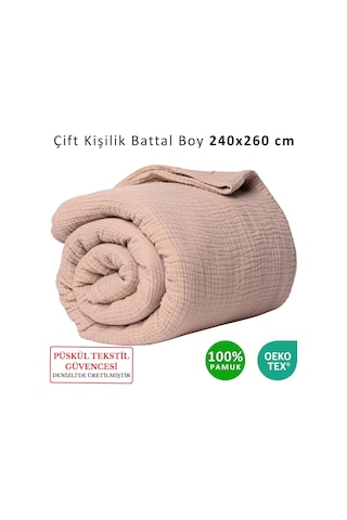 Tr Püskül Battal Boy Çift Kişilik Müslin Yatak Örtüsü Ve Pike, 4-katlı, Lüks Diğer