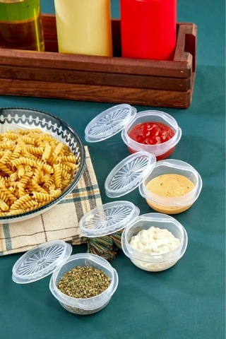 9 Lu Yelpaze Kapaklı Şeffaf Mini Sosluk - Ketçap Mayonez Kabı- Kahve Yanı Şeker Lokumluk Çok Renkli