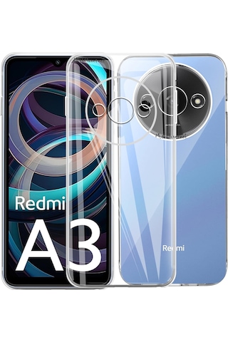 Xiaomi Redmi A3 Kılıf Kamera Korumalı Renksiz Şeffaf Silikon Kap
