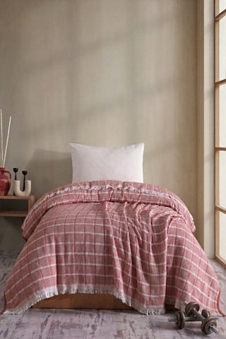 Miracolo Home Kırmızı Müslin 4 Katlı Yatak Örtüsü Pike Tek Kişilik Pamuklu Pike 170x206