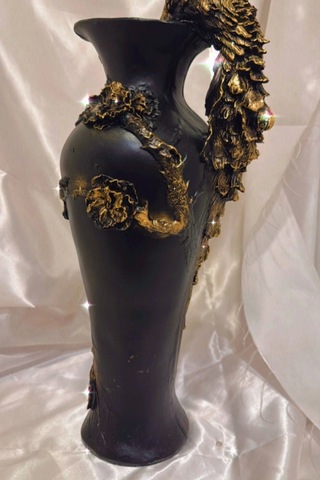 Tavuskuşu Vazo El İşi Siyah Gold