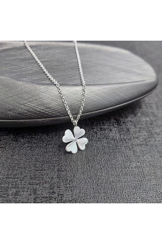 925 Ayar Gümüş Yonca Model Unisex Kolye Gümüş