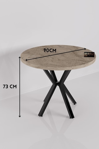 Mutfak Masası 90 Cm Yuvarlak Masa Modern Metal Ayaklı Cafe Balkon Ofis Yemek Masası 9826 Traverten Çok Renkli